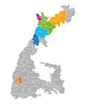 Quelle: BDKJ Freiburg Landkarte des Bistums mit farblich markierten BDKJ-Regionalverbänden und grauen Umrissen der übrigen Regionen